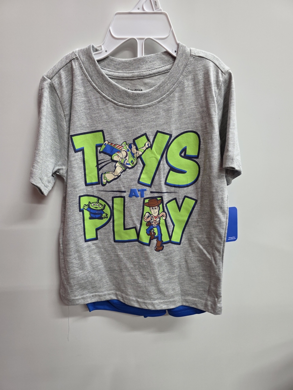 Disney Kids Grey T-Shirt Set with Neon Green & Blue Toy Story Graphic